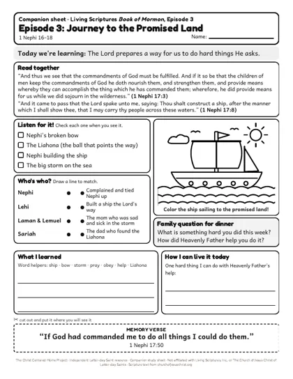 Preview of the kids’ companion sheet for episode 3, Journey to the Promised Land