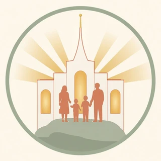 The Christ-Centered Home Project logo: a watercolor family holding hands in front of a temple on a green hill